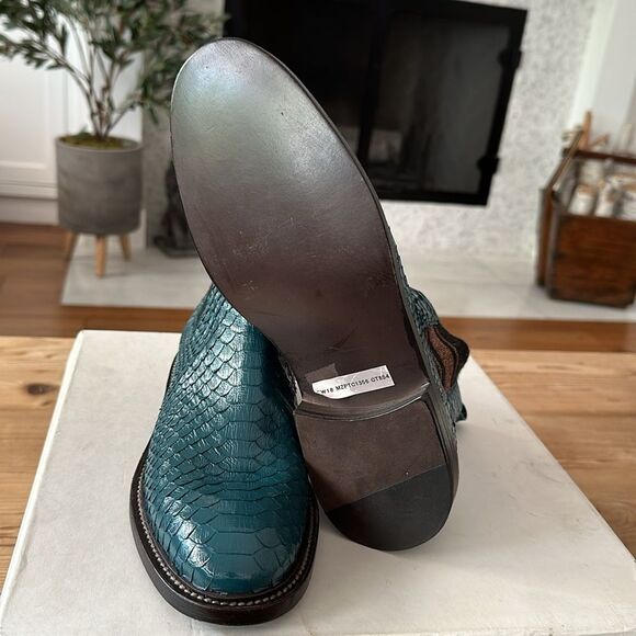 BRUNELLO CUCINELLI Size 37 EU Pull On Chelsea Boots EMERALD PYTHON LEATHER NEW - Picture 8 of 11